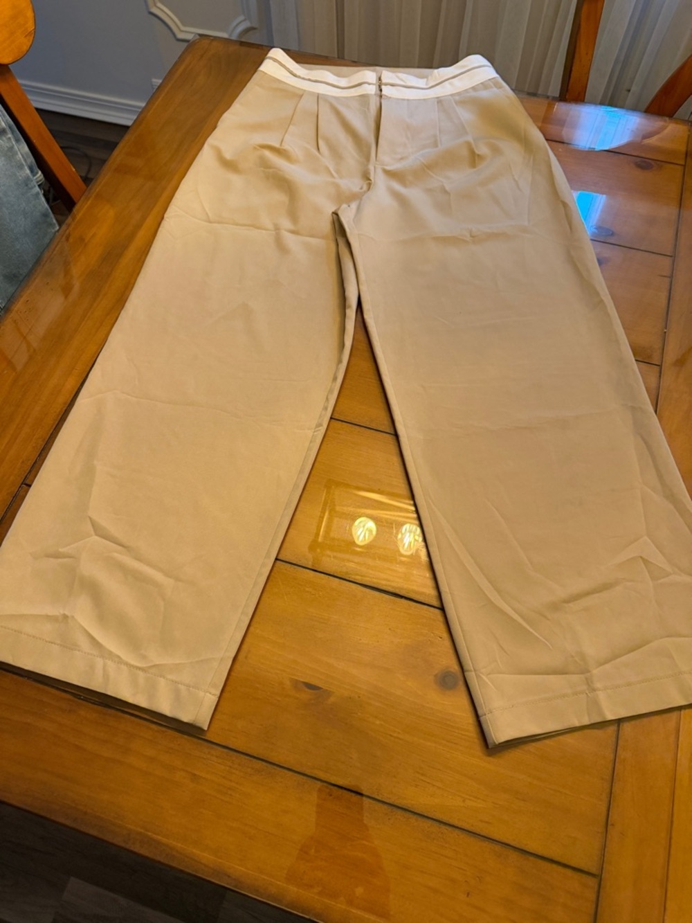 eesome Neutral Beige Wide-Leg Trousers